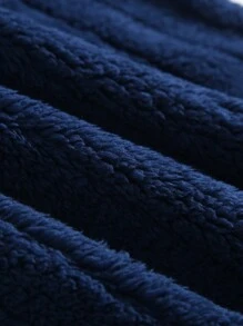 2pcs/Set Tween Boy Navy Blue Solid Color Minimalist Plush Hooded Long Sleeve Top & Long Pants Casual Comfortable Warm Lounge Set