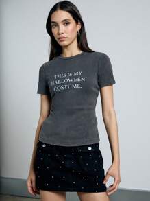 AiiRZ Camiseta de manga corta ajustada con cuello redondo y estampado "This Is My camiseta" - Gris - Ver 2