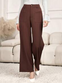 Mulvari Women's Korean Style High Waisted Loose Wide Leg Pants
