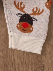 2pcs Baby Boys Christmas Sweater Set, Reindeer Pattern Round Neck Pullover Sweater And Elastic Cuff Pants - Apricot - View 3