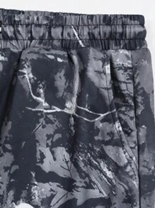 ROMWE MEN Street Life Pantalones casuales rectos con cordón y lavado ácido de camuflaje para hombres - Multicolor - Ver 3