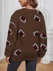 INAWLY Plus Size Rugby Pattern Round Neck Pullover T-Shirt