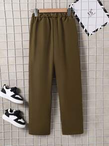 SHEIN Tween Boy Fashion Printed Patchwork Long Pants, Autumn/Winter - Army Green - View 2