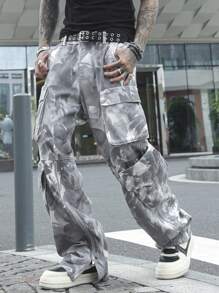 Manfinity EMRG Jeans casuales con bolsillos múltiples de estampado completo para hombres, diseño minimalista