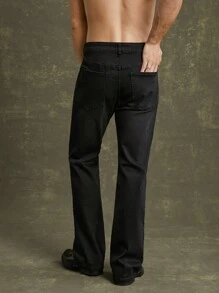 Men Premium Cotton Denim Stretch Flare Jeans - Black - View 8