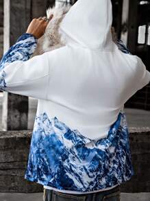 Teens/Young Men's Casual Cool Mountain Print Cozy Long Sleeve Hoodie Jacket - White - View 2