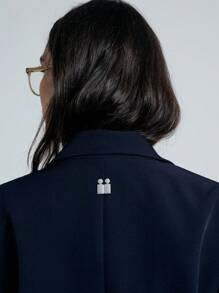 AiiRZ Professional Cropped Blazer With Lapel Collar Office Fashion Business Casual Structured Jacket Fall Winter Outerwear Workwear Classic Tailored Suit Jacket - Navy Blue - View 3