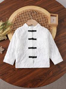 Baby & Baby Boy Chinese Style Button Jacquard Textured Fabric Long Sleeve Jacket, Suitable For Gatherings And Everyday Wear