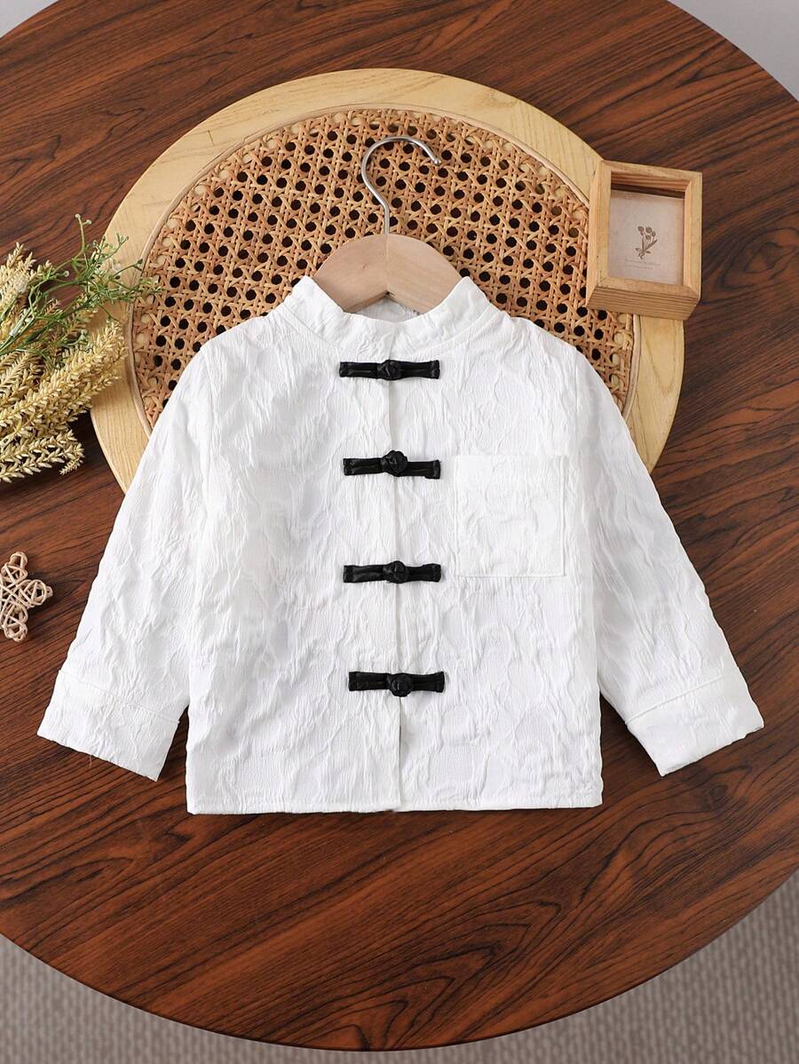 Baby & Baby Boy Chinese Style Button Jacquard Textured Fabric Long Sleeve Jacket, Suitable For Gatherings And Everyday Wear
