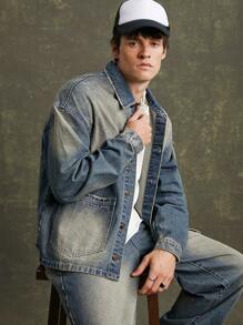 Men Premium 91% Cotton Denim Tinted Chore Jacket - Blue - View 1