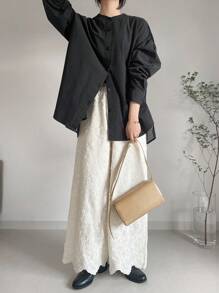 FRIFUL Women's Casual Mesh Contrast Loose Fit Blouse For Autumn,Ruffle - Black - View 2