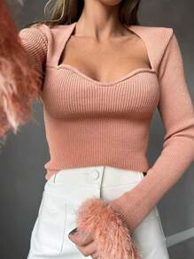 SHEIN Clasi Women's Slim Fit Furry Sleeve Base Layer Sweaterbusiness Casual Woman,Work Wear,Fall Wedding Guest Dress,