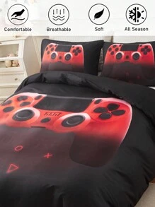 2/3 pièces Parure de couette en polyester imprimé de manette de jeu, parure de lit minimaliste et personnalisée convenant pour toutes les saisons (1/2 taie d'oreiller + 1 couette)