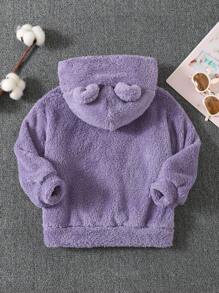 SHEIN 年轻女孩时尚双面针织羊毛连帽运动衫 - 紫色 - 查看 2