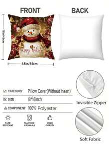 Juego de 4 fundas decorativas de terciopelo con diseños navideños de Papá Noel, muñeco de nieve y flor de Pascua, con cierre de cremallera contemporáneo en rojo y dorado, de poliéster tejido de 18x18 pulgadas, lavables a máquina para sofá, dormitorio y sala de estar - No incluye relleno, decoración de otoño, decoración de temporada