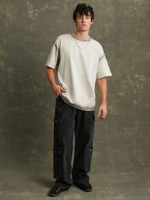 Áo thun nam 100% cotton cỡ lớn phun - Màu be - Xem 6