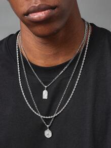 SUMWON 3 件装不锈钢银色旭日眼形吊坠项链套装 - 銀色 - 查看 4