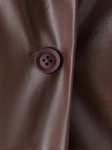 SHEIN MOD 棕色复古风格女士休闲皮革外套和裤子套装，秋冬老款街头潮流女士商务女装棕色皮夹克冬季女士套装 - 棕色 - 查看 4