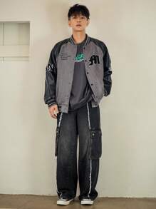 DAZY Jeans cargo holgados con bolsillo con solapa de borde crudo, estilo urbano, para otoño