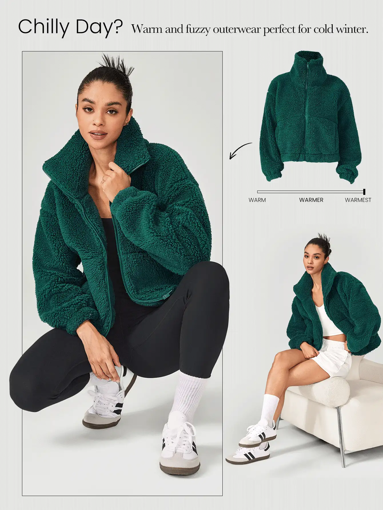 GLOWMODE Cozy Thick Polar Fleece Soft Warm Loose Fit Super High Collar Elastic Hem Jacket With Side Pockets Daily Casual Winter