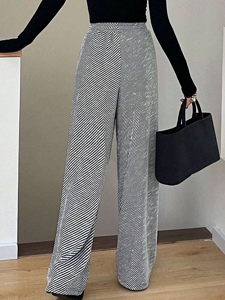 Women's Striped Drawstring Waist Wide Leg Loose Casual Pants, All-Match,Fall Clothes