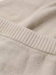 DAZY 2 件套女士纯色高领无袖上衣和裙子，优雅针织毛衣套装，适合秋冬 - 卡其色 - 查看 9