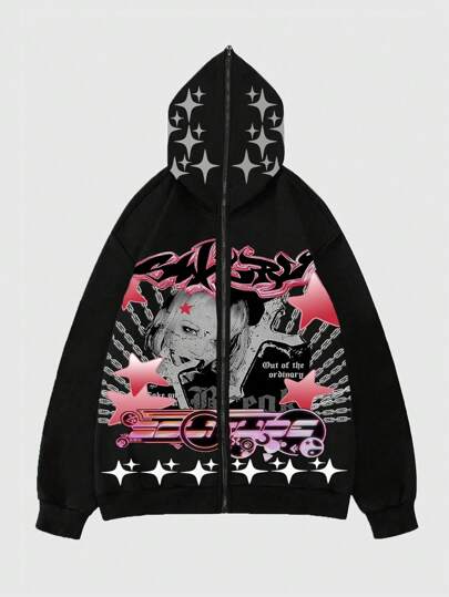 Street Life sweat-shirt à capuche simple à manches longues avec impression graphique et fermeture éclair devant pour hommes (en stock)