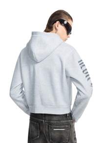 NEON BLANC Loose Fit Men's Letter Print Hooded Long Sleeve Sweatshirt, Street Style, For Fall Winter - Light Grey - View 2