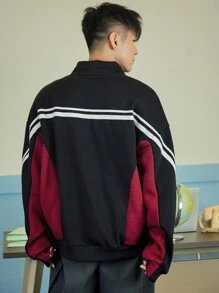 DAZY Men's Patchwork Letter Print Pullover Sweatshirt, Autumn - Black - View 2