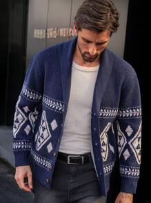 Manfinity CityGents Cárdigan casual con estampado geométrico para hombre, otoño e invierno
