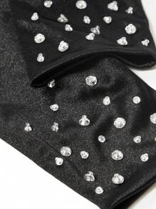 The Great Gatsby x MOTF PREMIUM 1 PAIR WOMEN'S ELEGANT DIAMOND/CRYSTAL LINE BLACK SATIN FULL FINGER GLOVES, SUITABLE FOR WEDDING PARTY - Black - View 6