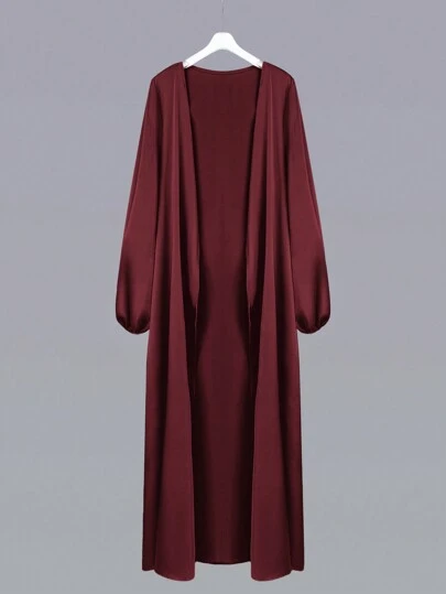 Al Najma Burgundy Red Women Solid Color Casual Versatile Modest Long Sleeve Abaya Robe