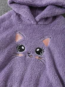 SHEIN 年轻女孩时尚双面针织羊毛连帽运动衫 - 紫色 - 查看 3