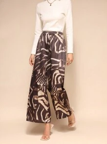 SHEIN Unity Women's Elastic Waist Loose Wide Leg Patchwork Print Long Pants Fall Cloth For Women - Multicolor - View 5