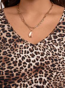 SHEIN LUNE 加大码女式感恩节豹纹 V 领灯笼袖荷叶边下摆连衣裙，秋季连衣裙节日装节日派对连衣裙加大码连衣裙 - 彩色 - 查看 5