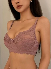 DAZY Lace Non-Padded Underwire Push Up Bra - Dusty Pink - View 5