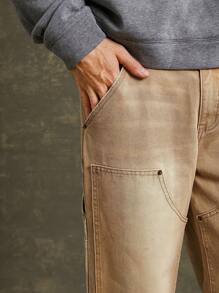 Men Premium Cotton Denim Straight Leg Utility Jeans - Camel - View 6