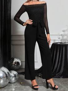 SHEIN Clasi 1 bộ đồ liền thân hở vai đính sequin sang trọng cho tiệc tùng dành cho nữ - màu đen - Xem 9