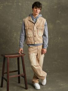 Premium Cotton Denim Tactical Utility Vest - Camel - View 6