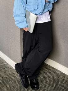 DAZY Men's Casual Everyday Letter Print Fashion Loose Fit Wide Leg Pants, Autumn Men Joggers - Black - View 5