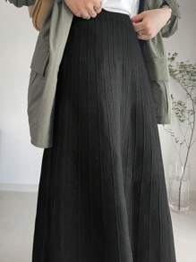 FRIFUL 1 pieza Falda larga de punto de unicolor para mujer, informal para otoño/invierno