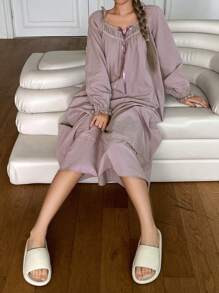 DAZY Váy ngủ tay bồng xếp nếp nhún bèo dễ thương - Bụi tím - Xem 5