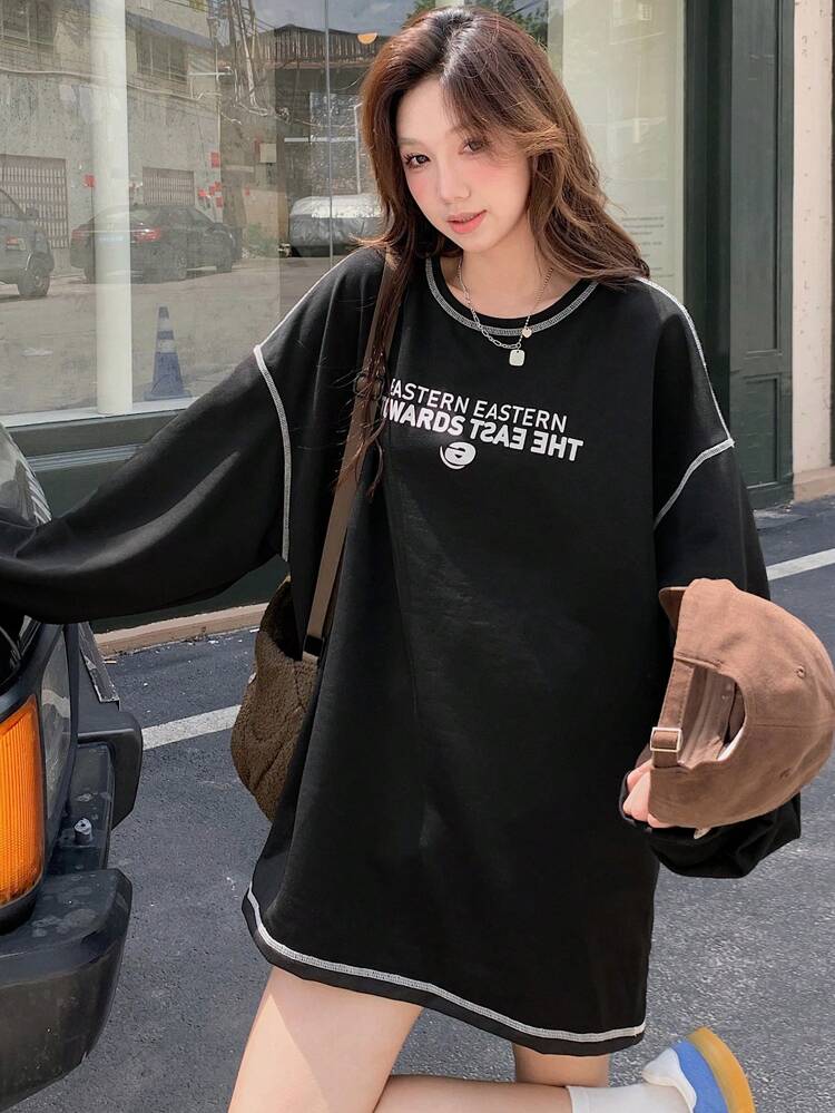 Women's Oversized Round Neck Graphic Printed Streetwear Style Sweatshirt,Fall Clothes