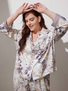 LUVLETTE Conjunto de pijama longo de cetim com estampa floral para mulheres, outono e inverno, conjuntos de pijama para mulheres, lingerie aconchegante e elegante, detalhes de outono