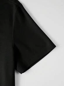 Manfinity Homme Men's Casual Versatile Striped Webbing Detail Short Sleeve Polo Shirt - Black - View 4