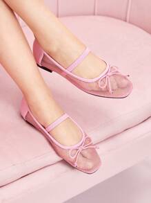 CUCCOO DOLLMOD Women Round Toe Breathable Mesh Soft Outsole Black Bow Ballet Flat Loafers