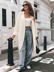 Chiquease 1pc Women Casual Thick Pocketed Cardigan