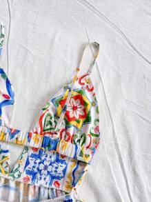 Soleia Sicily Style Colorful Floral Print Cutout Back Double Layer Ruffled Hem Short Dress For Holiday, Fall Women Clothes,Party Clothes,Greek Goddess Dress,Hippie Women Clothes,Christmas Women Clothes,Party Women Outfits,Floral Women Dress,Goddess Costume,Classy Outfits,Thanksgiving Women Outfit,Princess Women Costume,Holiday Dress,Summer Dresses For Women - Multicolor - View 3