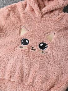 SHEIN Young Girl Reversible Sherpa Hoodie Sweatshirt,In Fall/Winter - Pink - View 3