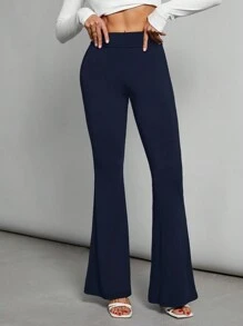 SHEIN Tall Quần ống loe bó cạp cao dệt kim màu đen dành cho nữ - Màu xanh hải quân - Xem 8